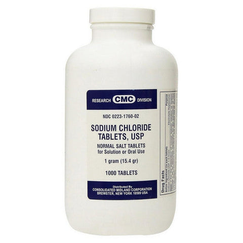 Sodium Chloride USP Normal Salt 1000 Tabs by Consolidated Midland Corp