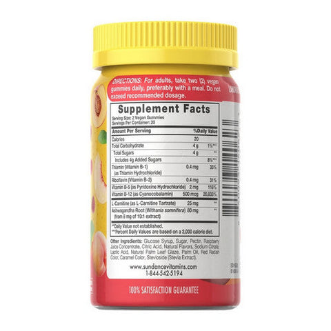 Sundance, B-12 Energy Vegan Gummies Natural Peach Raspberry, 40 Count Sundance