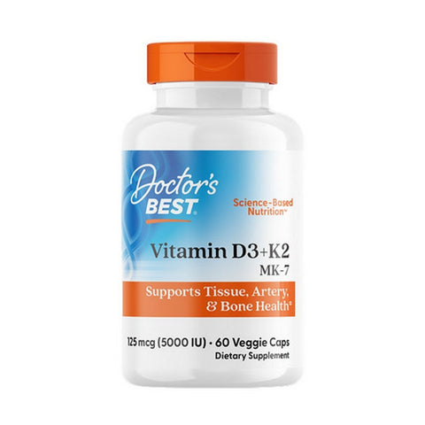 Doctors Best, Vitamin D3 + K2 MK-7, 125 (mcg) 5000 IU, 60 Veggie Caps Doctors Best