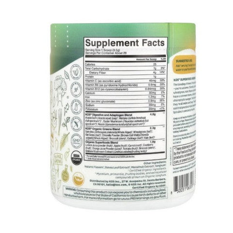 Kos, Organic Superfood Greens Mango, 9.38 Oz