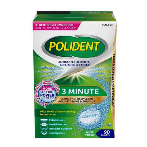 Polident, Polident 3 Minute Antibacterial Dental Appliance Cleanser, 90 Tabs Polident