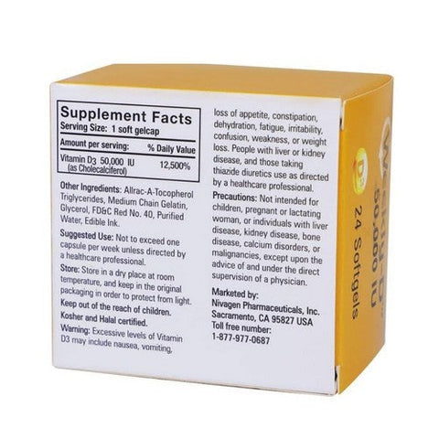 Nivagen, Weekly-D Vitamin D3, 50,000 IU, 24 Softgels Nivagen
