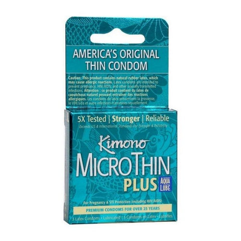 Kimono, Microthin Plus Ultra Lubricated Latex With Aqua Lube Condoms, 3 Count Kimono