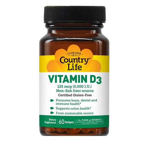 Country Life, Vitamin D3, 5000 IU, 60 Softgels Country Life