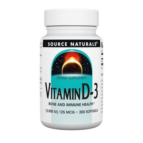 Source Naturals, Vitamin D-3 5000 IU, 200 softgels Source Naturals