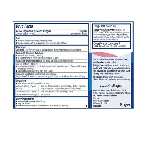 Phillips, Docusate Sodium Stool Softener Laxative Liquid Gels, 100 Mg, 30 Caps Phillips