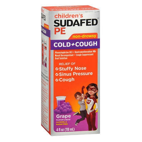 Sudafed Pe, Children'S Cold + Cough Liquid Grape Flavor, 4 Oz Sudafed Pe
